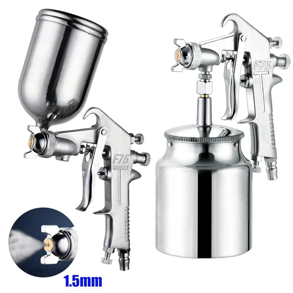 SUPER! F-75 Colour Spray Gun 1.5mm Nozzle with Cup Silver Handle Adjustable.