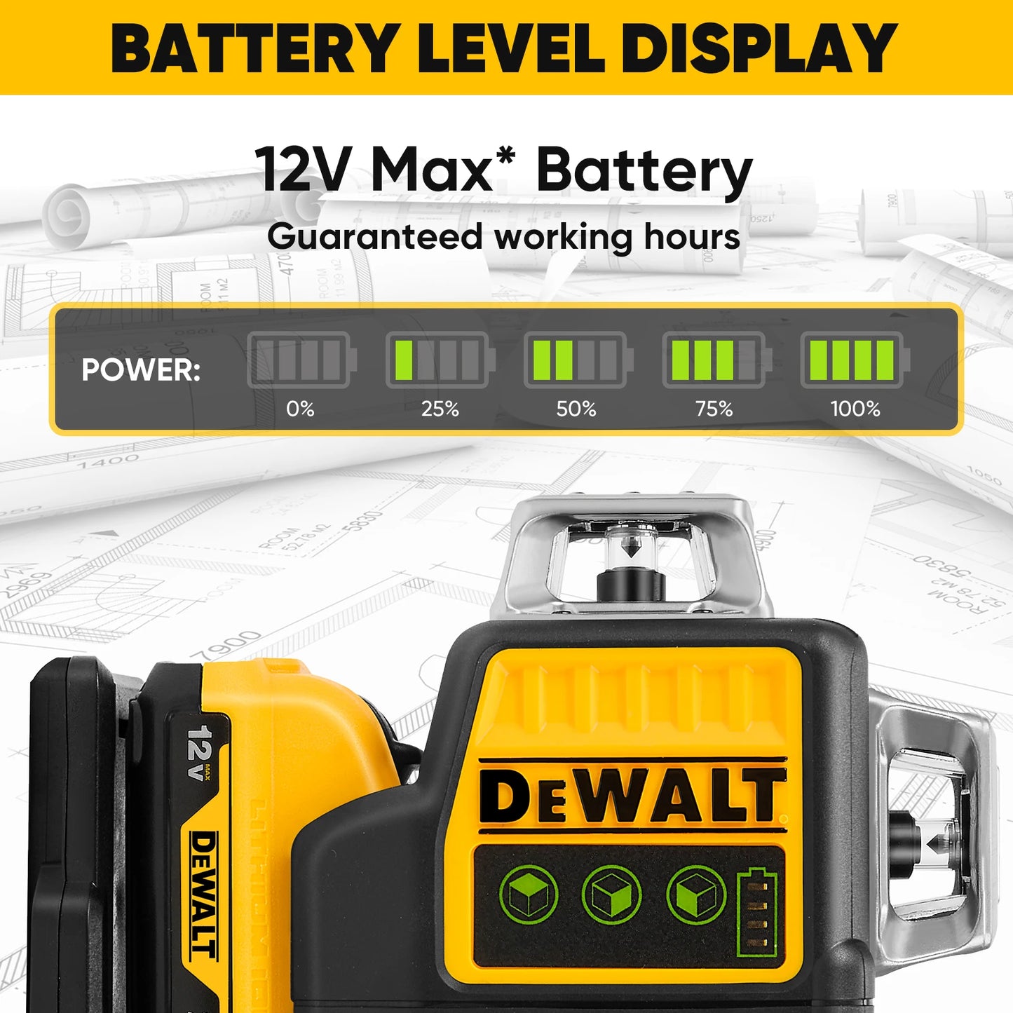 DEWALT! 360 Degree Vertical Horizontal Green Light Level. + Battery 12V Max